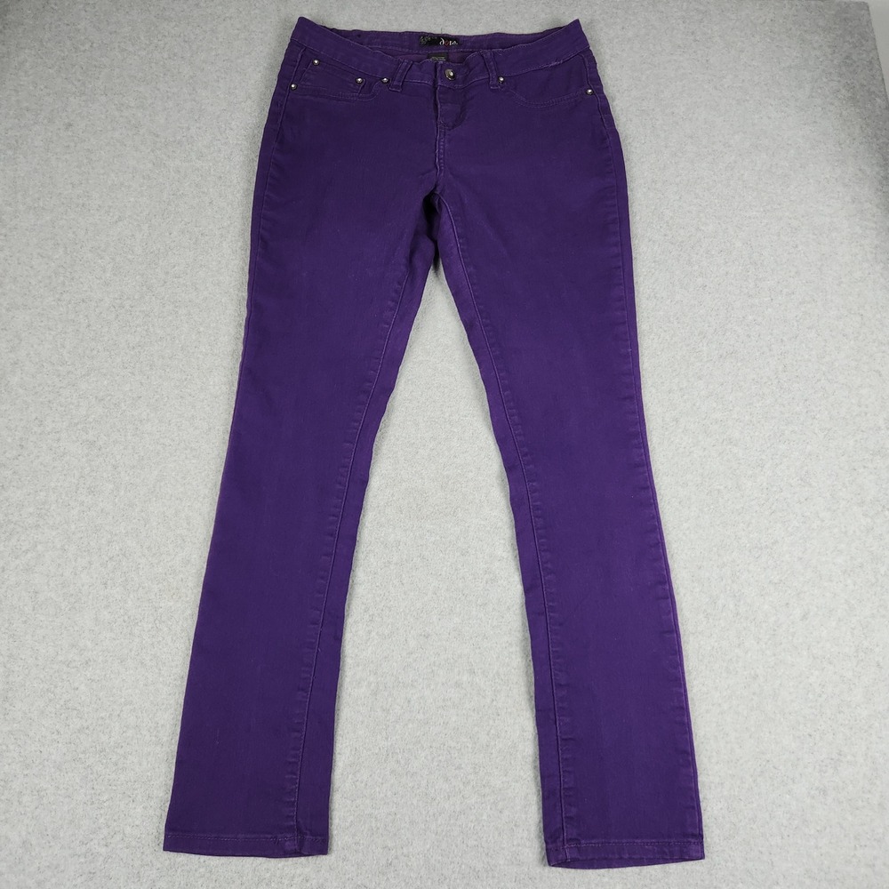 Aura Skinny Jeans Womens 7/8 Purple Curvy Cotton Low Rise Five Pockets Stretch